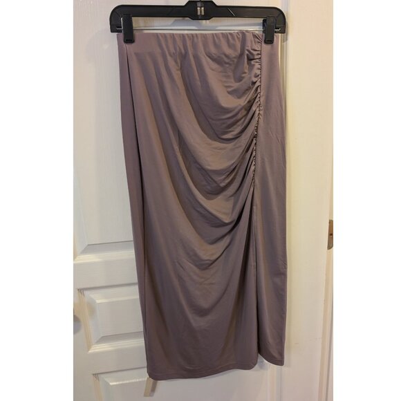 Ruching Slit Midi Skirt - Medium Taro Purple - Picture 3 of 6